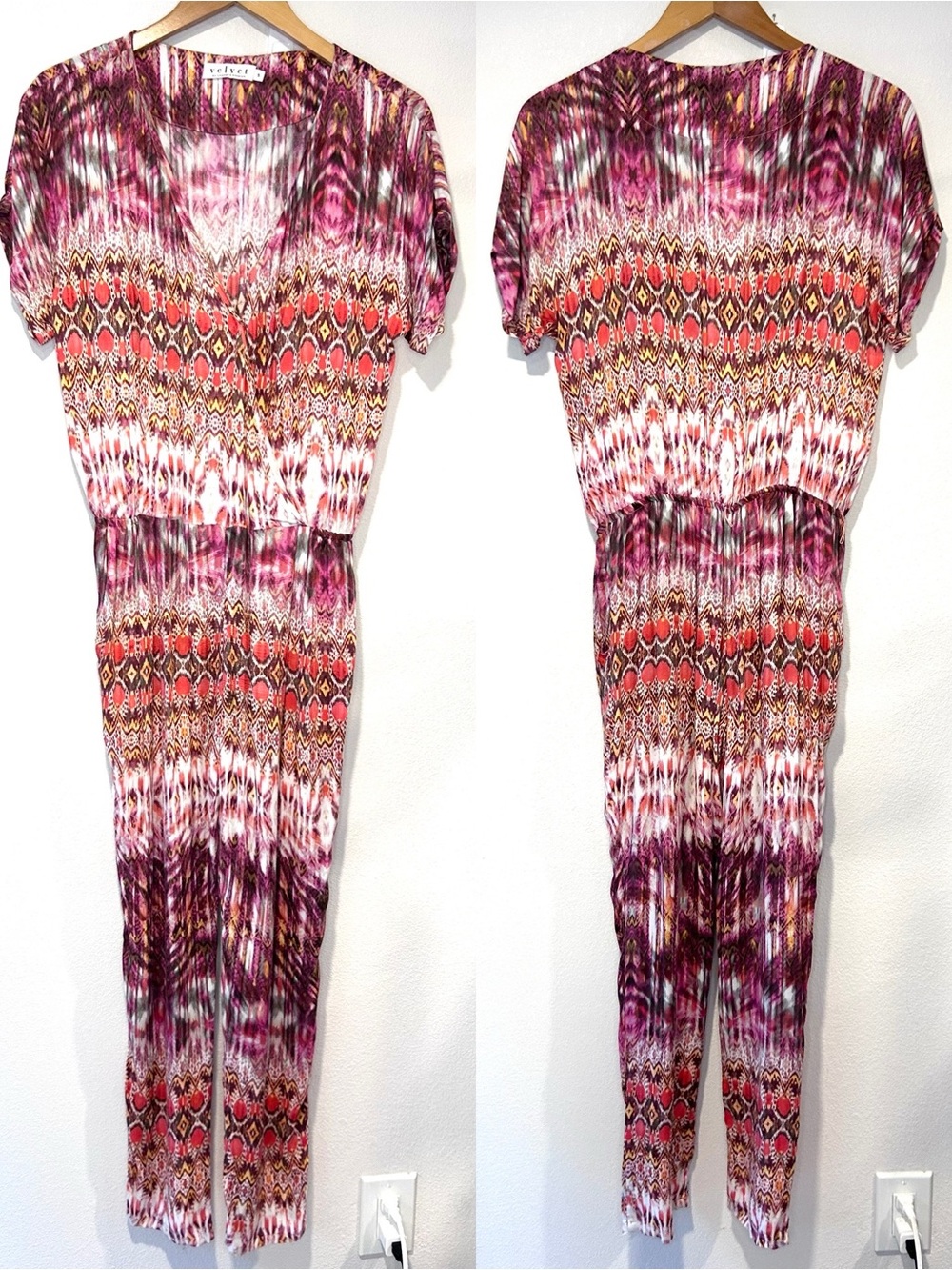 Anthropologie Lilka Atacama Jumpsuit Boho Abstract Print Rolled Cuffs Size S